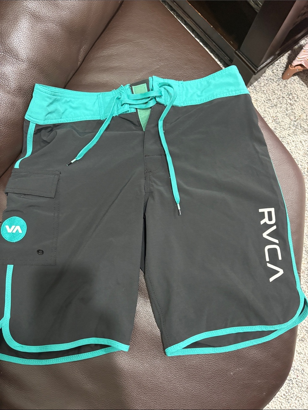 RVCA Black and Teal Men's Board Shorts